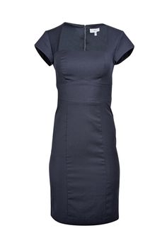 Current Boutique-Reiss - Navy Short Cap Sleeve w/ Square Neckline Midi Dress Sz 2 Classic H-line Midi Dress For Work, Classic H-line Office Dresses, Office Midi Dress In Solid Color, Elegant Cap Sleeve Dress With Flattering Silhouette, Fitted Solid Color Short Sleeve Midi Dress, Fitted Midi Dress With Short Sleeves In Solid Color, Elegant Fitted Midi Dress With Cap Sleeves, Office Knee-length Solid Midi Dress, Office Knee-length Midi Dress