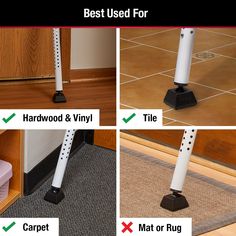 four images showing the different parts of a floor sweeper and how to use it