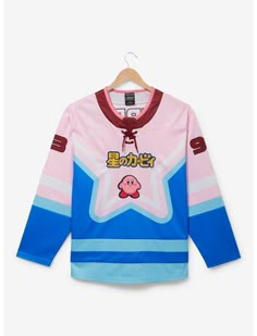 Nintendo Kirby Star Hockey Jersey - BoxLunch Exclusive | BoxLunch Japanese Lettering, Esports Jersey, Trend 2025, Kirby Star, Hockey Sweater, Fire Clothes, Kirby Games, Stars Hockey, Guys Fits