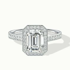 Lab Grown Engagement Ring, Emerald Cut Halo, Engagement Ring For Her, Emerald Cut Moissanite, Halo Setting, Halo Diamond Engagement Ring, 3 Carat, Moissanite Diamonds, Moissanite Engagement Ring