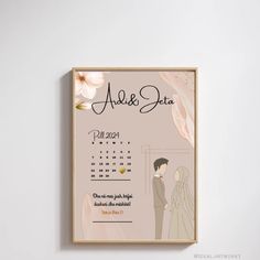 a wedding calendar is hanging on the wall