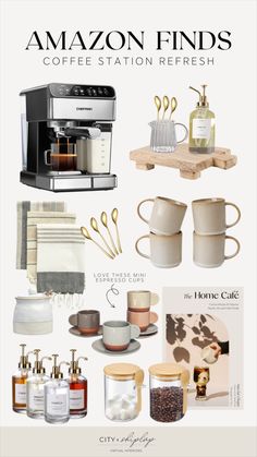 coffee station refresh with the words amazon finds on it and images of kitchen utensils