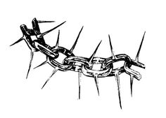 a black and white drawing of a chain with spikes on it's sides, as if they were chained together