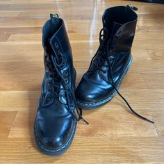 Dr Martens Clemency Boots (Discontinued) In Women’s Size 9 (Uk 41) Semi Shiny Black Leather. Air Cushioned Sole W 6cm Heel. Some Wear And Tear But Nothing Major Shoes Dr Martens, Dr Martens Black, Dr Martens Shoes, Martens Shoes, Dr. Martens, Shoes Heels Boots, Shoes Women Heels, Wear And Tear, Heeled Boots