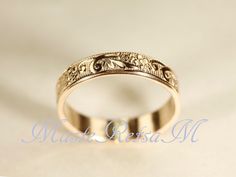 Fast Processing Time: It will take me 1 -3days to ship out your item. Details :- Width: 5mm, -Thickness: 1mm Material: 14k Gold filled, rose gold filled and silver. Unique Gold Wedding Rings, Rings For Man, 14k Gold Wedding Ring, Flower Texture, Pattern Ring, Floral Ring, Etsy Gold Ring, Textured Ring, Gold Ring Sets