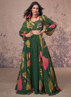 Green Printed Indowestern set Bollywood croptop shrug set Ready to wear Indowestern palazzo croptop Bridesmaid dress three piece Party Wear Dress Adorn yourself by wearing this 3 piece indo western set comprises of a palazzo, embroidered crop top and a shrug ITEM DESCRIPTION French Crepe With print and Embroidery work Size- 36, 38, 40, 42 We provide complete Stitched Indowestern, sarees, lehengas, Sharara/Gharara kurti(ready to wear) as per your measurements. Kindly send your measurements and we Emerald Green Evening Dress, Lehenga Choli Wedding, Green Evening Dress, Set Saree, Indo Western Dress, Designer Salwar, Silk Set, Party Wear Lehenga, Casual Saree