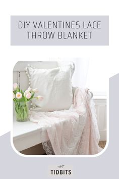 valentine's day throw blanket with tulips in vase on the end table