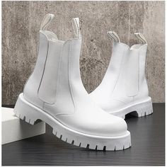 Men's White Platform Ankle Stage Boots - Punk Men White Boots, White Boots Men, White Boots For Men, Mens White Boots, Men Casual Boots, Footwear Ideas, Planning List, Casual Punk, Boots Outfit Men