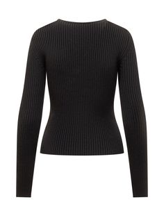 Long-sleeved stretch knit jersey. Laces with adjustable rhinestones on the neckline.Composition: 97% Pura Virgin Wool, 3% Lycra Elegant Ribbed Tops For Evening, Winter V-neck Elastane Top, Elegant Evening Ribbed Tops, Elegant Ribbed Evening Tops, Elegant Tops With Ribbed Neckline, Stretch Ribbed Evening Tops, Elegant Fitted Crew Neck Sweater, Elegant Fitted High Neck Sweater, Elegant Fine Knit Elastane Tops