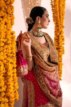 Regal Pakistani Wedding Attire: Pink Sharara Kameez Dress Wedding Raw Silk Sharara With Zari Work, Wedding Sherwani With Dabka Work In Chinon, Semi-stitched Dabka Saree For Reception, Wedding Sherwani With Intricate Embroidery In Chinon, Resham Embroidery Lehenga For Traditional Ceremonies, Gold Dabka Dress For Reception, Gold Dabka Reception Dress, Raw Silk Sharara With Dabka Work For Wedding, Dabka Work Sharara In Raw Silk For Wedding