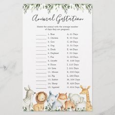 a baby shower game with animals on it