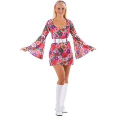 Go Go Girl Costume, 60s Fancy Dress, Fancy Dress Plus Size, Hippy Fancy Dress, Costume Fleur, 70s Fancy Dress, Groovy Dress, Go Go Girl