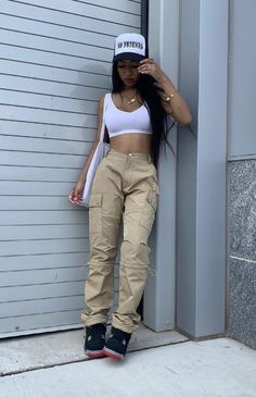 Bordeaux 7s Outfit, Baddie Fits Black Women, Casual Summer Outfits Black Women Baddie, Hood Outfits Baddie, Cute Outfits With Cargo Pants, Cute Fair Outfits, Baddie Outfits Black Women, Baddie Outfits Instagram, Streetwear Fashion Spring