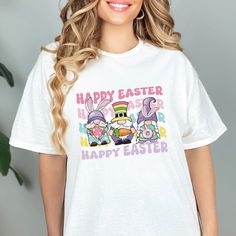 "Happy Easter Gnomies Shirt, Easter Gnome Gift, Happy Easter Tee Shirt, Cute Easter Shirt, Easter Bunny Shirt, Gift For Easter, Rabbit Tshirt Looking for cute Happy Easter T-shirts?🐰💐 Then the Easter Bunny Gnome Shirts are perfect for you! The Easter Tshirts will also be great Easter gifts for Friends & Family who love Bunnies. Get the cute Easter Gnome Tee Shirts now🐰❤️ 💛Related Items💛 🫧Easter Bunny T-shirt https://www.etsy.com/listing/1406805621/happy-easter-bunny-tee-shirt-adorable 🫧Bunny Pocket T-shirt https://www.etsy.com/listing/1415736102/happy-easter-bunny-tee-shirt-adorable 🫧Happy Easter Bunny T-shirt https://www.etsy.com/listing/1428805029/easter-bunny-shirt-easter-tshirt-bunny-t We offer Worldwide Free Shipping🚚💕 Check out our New Arrivals💕 https://www.etsy.com/shop/B Easter Tee Shirt, Easter Tees, Easter Bunny Shirts, Easter T Shirts, Gnome Gift, Happy Easter Bunny, Bunny Shirt, Easter Shirt, Graphic Tees Women