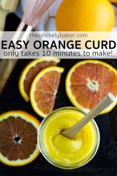 an orange curd is garnished with fresh orange slices