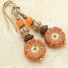 Czech Beads Jewelry, Boho Orange, Czech Glass Jewelry, Orange Jewelry, Diy Boho, Earrings Diy, Jewelry Beaded