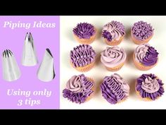 purple cupcakes and piping tips for decorating