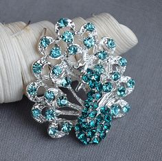 5 Teal Aqua Tiffany Blue Rhinestone Button Peacock Crystal Embellishment Peacock Crystal, Cards Cake, Bouquet Cake, Peacock Brooch, Peacock Jewelry, Wedding Brooch Bouquets, Ring Pillows, Blue Peacock, Peacock Wedding