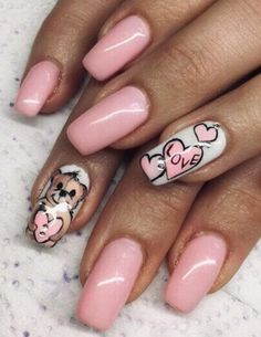 Anniversary Nail Ideas, Teddy Bear Nails, Anniversary Nails, Short Simple Nails, Bear Nails, Nails Pictures, Nails Charms, Neat Nails, Nail Art Photos