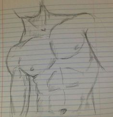 a drawing of a woman's torso on lined paper