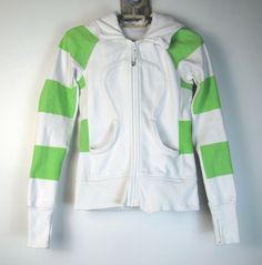 Lululemon  White and Bold Stripe Zippy Green Classic Scuba Hoodie Size Small---based on measurements Underarm to underarm this measures about 15.5" Center Back Length is about 21" Lululemon Activewear With Drawstring Hood For Workout, Lululemon Sports Hoodie Activewear, Lululemon Sporty Hoodie For Workout, Lululemon Sporty Workout Hoodie, Sporty Lululemon Hoodie For Workout, Lululemon Hooded Activewear For Workout, Casual Lululemon Workout Hoodie, Casual Workout Hoodie By Lululemon, Lululemon Sports Hoodie With Adjustable Hood