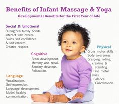 a baby sitting on the floor in front of a sign that says benefits of infant massage and yoga