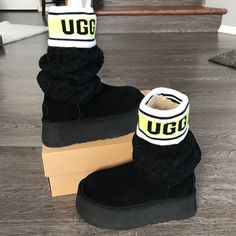 New Ugg Classic Sweater Letter Boot Size 7 In Women Color Black Cable Knit Upper, Suede Vamp Uggplush Wool Lining Uggplush Wool Sockliner Molded Eva Midsole Sugarsole Eva Outsole Sz Tag Are Marked With Red To Prevent Store Returns Shoes Ugg, Classic Sweater, Ugg Classic, Womens Uggs, Ugg Shoes, Woman Colour, Cable Knit, Rain Boots, Cable