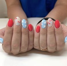 Short Gel Nails 4th Of July, Red White And Blue Cherry Nails, Cherry Fourth Of July Nails, Subtle America Nails, 4th Of July Nails With Cherries, Fourth Of July Nails Cherry, Red White And Blue Checkered Nails, 4th Of July Nails Funky, Cherry 4th Of July Nails