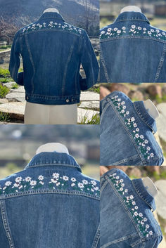 Embellished Denim, Denim Jacket, Jean Jacket, Fall Syle, Game Day, Gift for her, Floral Embroidery, Hand Embroidery Embroidered Fitted Denim Jacket, Fitted Embroidered Denim Jacket, Fitted Medium Wash Embroidered Denim Jacket, Fitted Denim Jacket With Custom Embroidery, Fitted Embroidered Denim Blue Denim Jacket, Jean Jacket Embroidery, Hand Embroidered Denim, Jacket Embroidery, Embroidered Denim Jacket