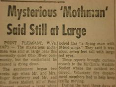 an old newspaper article about mysterious'mothman'said still at large