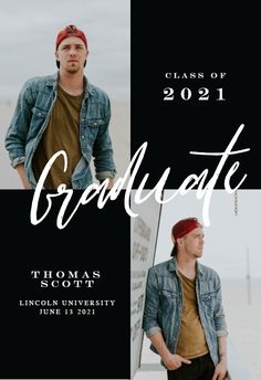 the graduate announcement is shown with an image of a man in denim jacket and red bandana