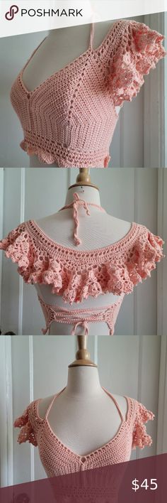 Crochet Crop Top Crochet Crop Top Inspiration, Crochet Ruffle Top, Handmade Crop Top, Crochet Bodice, Crochet Clothing And Accessories, Crochet Summer Tops, Beginner Crochet Projects, Crochet Fashion Patterns