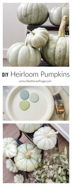 white pumpkins sitting on top of a table