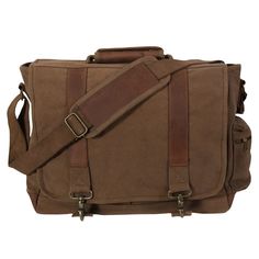 Rothco Vintage Canvas Pathfinder Laptop Bag with Leather Accents Canvas Laptop Bag, Laptop Shoulder Bag, Embroidered Canvas, Canvas Messenger Bag, Zippered Pouch, Side Bags, Leather Laptop, Vintage Canvas, Leather Accents