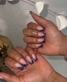 Gold And Blue Nails, Blue Prom Nails, Highschool Life, Grad Nails, Royal Blue Nails, Blue Gel Nails, Bday Nails, Multicolored Nails