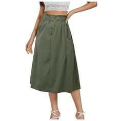 Button Skirt Spring And Summer Age Reduction Temperament Women's Korean Version Japanese Elastic Waist Mid Length Casual A Line Skirt Features: Pattern: Solid color; Process: /Splicing; Skirt type: A-line skirt Skirt length: long skirt; Popular : splicing Color: Black, Yellow, Rose, Khaki, Green; Sizing: One-size-fits-all Style type: temperament commuting; Style: style Elasticity: Non-elastic Product Description: Button skirt spring and summer age reduction temperament women's Korean version Jap Cheap Daywear Skirt For Summer, Cheap Cotton Skirt For Daywear, Cheap Casual Skirt With Buttons, Cheap Midi Skirt For Summer, Cheap Casual Skirt With Elastic Waistband, Cheap Casual Knee-length Pleated Skirt, Casual Full Skirt At Affordable Price, Cheap Lined Skirt For Women, Knee Length Skirt Casual Midi