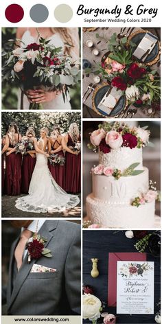 the wedding color scheme is red, white and grey