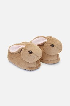 Bunny Slippers- A pair of fun novelty slippers- Sweet bunny design- Fluffy and soft- Natural tan colour with cute pink floppy ears - Available in one size Product Code: PWFY125 Novelty Slippers, Bunny Slippers, Animal Slippers, Bunny Design, Princess Highway, Stocking Stuffers For Kids, Cute Slippers, Baby Outerwear, Floppy Ears