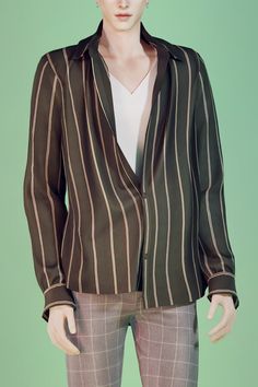 a male mannequin dressed in a brown shirt and plaid pants with his hands on his hips