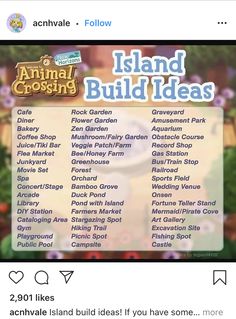 the animal crossing island build ideas page is shown on an instagramt for facebook