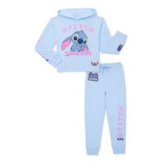 Hello, Stitch! This adorable Two-Piece Outfit Set features a super cute and cozy Stitch Graphic Hoodie and Joggers. Crafted in soft and durable cotton blend, this girls outfit set completes her head-to-toe look thats perfect for school days and weekend activities. This hoodie and joggers set makes a fun addition to her Disney-inspired wardrobe! Size: S(6/6X).  Color: Blue.  Gender: female.  Age Group: kids. Stitch Disney Clothes, Cute Stitch Outfits, Stitch Clothes For Kids, Stitch Outfits Disney, Lilo And Stitch Clothes, Lilo And Stitch Outfits, Cute Outfits For Kids 10-12, Cute Blue Outfits, Hoodie And Joggers Outfit