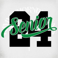 the word senior written in green on a black and white background with an old - fashioned font