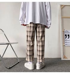 Loose Elastic Hip Hop Plaid Pants – Tomscloth Casual Plaid Bottoms With Pockets, Casual Baggy Plaid Bottoms, Casual Plaid Tapered Leg Pants, Casual Plaid Bottoms With Relaxed Fit, Casual Plaid Long Pants, Smart Casual Shirts, Streetwear Korean, Pattern Pants, Party Jackets