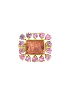 Imperial Topaz surrounded by pink sapphires Intense golden to pink hued reddish-orange Imperial Topaz is connected to the solar plexis chakra, which in Sanskrit, translates to, “city of jewels" . This stone stimulates the chakra as it acts as the center of personal power...governing personality, ego, and identity, as well as personal freedom, choice, and authenticity Ring Size US 7 Presented in our artisanal leather jewelry box, handmade in a small workshop in Bangladesh Luxury Pink Multi-stone Sapphire Ring, Luxury Pink Multi-stone Gemstones, Luxury Multi-stone Pink Gemstones, Luxury Pink Gemstone With Center Stone, Pink Multi-stone Sapphire Ring, Luxury Pink Multi-stone Ruby Ring, Pink Multi-stone Sapphire Ring, Fine Jewelry, Pink Multi-stone Sapphire Ring In Fine Jewelry Style, Luxury Pink Sapphire Gemstone Ring