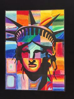 the statue of liberty is painted in multicolors