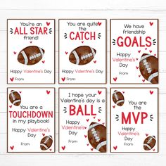 four valentine's day cards with footballs on them