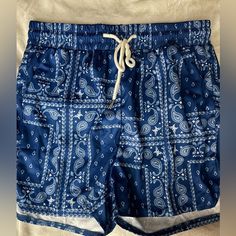 Nwt-Romwe Men’s Blue Paisley/Bandana Print Athletic Shorts Sz Med-Smoke Free Home Basketball Shorts Back Pocket Elastic Waist Paisley Print Blue Bottoms For Vacation, Blue Paisley Print Bottoms For Vacation, Casual Blue Basketball Athletic Shorts, Blue Paisley Print Casual Bottoms, Paisley Print Beach Shorts, Blue Summer Swim Trunks With Built-in Shorts, Sporty Blue Swim Trunks With Built-in Shorts, Tropical Blue Swim Trunks With Built-in Shorts, Paisley Bandana