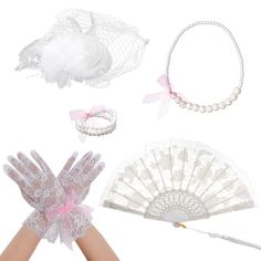 PRICES MAY VARY. Tea Party Decorations Sets: You will get a set of big children's tea party accessories, including a tea party hat hair accessories, a pair of long gloves, a fan, a necklace with pink bow, a pink bow bracelet, a full set can easily match with other styles of clothes and hair styles Quality Material: This incredible tea party accessories set are designed to be cute, delicate and long-lasting. Tea party hats for girls and lace gloves with clamps or headbands are made of gauze and c Tea Party Gloves, Tea Party Supplies, Party Gloves, Fan Bracelet, Tea Party Favors, Girls Tea Party, Tea Party Decorations, Hat Hair, Tea Party Hats