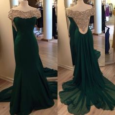 Prom Dress Off The Shoulder, Off The Shoulder Prom Dress, Prom Dresses Off The Shoulder, Backless Evening Gowns, Dress Beading, Modest Formal Dresses, Chiffon Evening Dresses, Backless Prom Dresses, Green Prom Dress