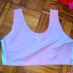 Nwt Puma Baby Pink Cropped Top Size: Xl Good Condition Never Worn Tags Attached White Tops For Loungewear With Medium Support, White Medium Support Tops For Loungewear, White Medium Support Top For Loungewear, Pink Cropped Top, Puma Rihanna, Cropped Half Zip, Gray Cap, Athletic Sweatshirts, Half Zip Jacket